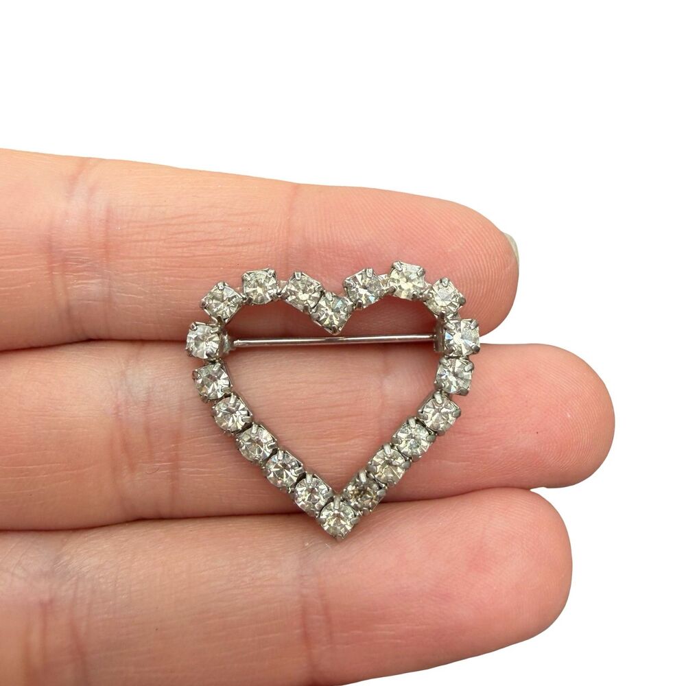 Vintage Jewelry Rhinestone Heart Brooch Heart Pin